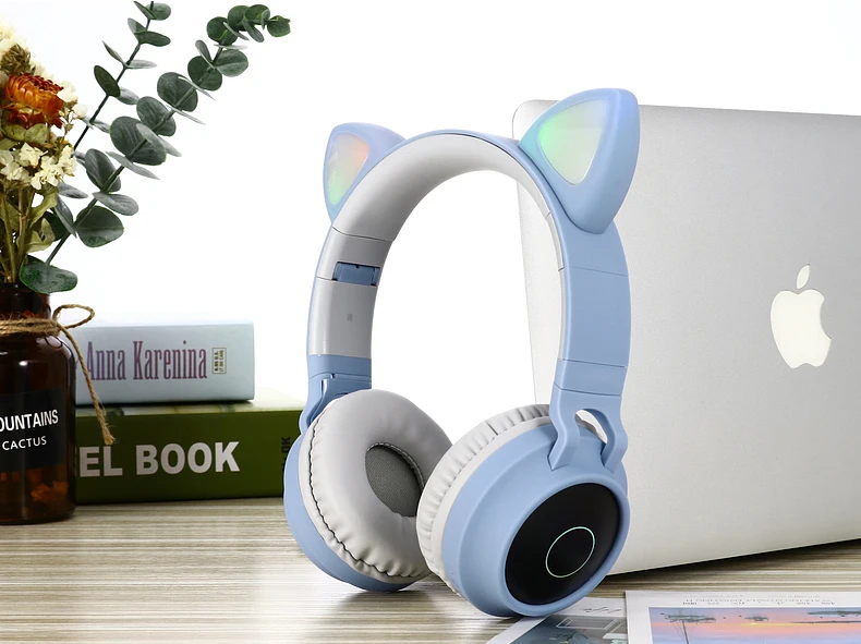 Беспроводная bluetooth-гарнитура с мультяшными кошачьими ушками и HD микрофоном, светодиодный цветной светильник, складная стереогарнитура для смартфонов
