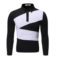 Новое поступление, Мужская рубашка поло в стиле пэчворк, приталенная рубашка поло с длинным рукавом, Мужская модная Повседневная Деловая Молодежная рубашка