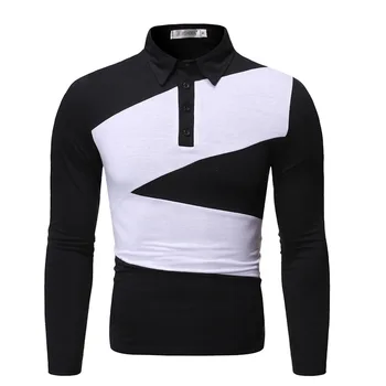 

2019 New Arrive Men's Polo Patchwork Slim Fit Long Sleeve Polo Shirt Men Fashion Casual Business Gentleman Youth