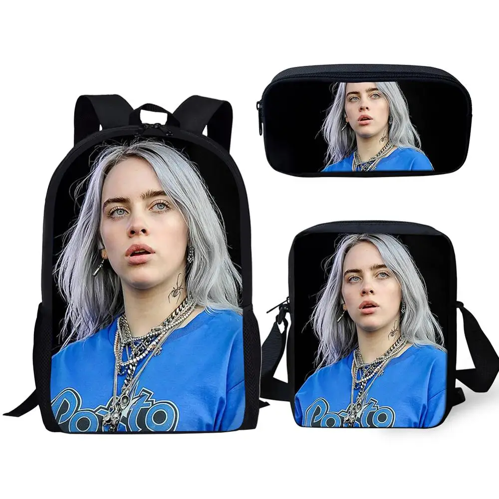Billie Eilish печати школьная сумка для подростков, крутая модная одежда для девочек 3 шт./компл. детские штаны для мальчиков и девочек, школьные ранцы, школьные рюкзаки Повседневное Mochila - Цвет: CDGX2049CEK