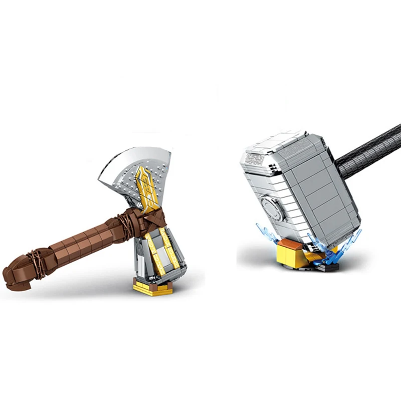 

New Thanos Infinity Gauntlet Mjolnir Marvel Stormbreaker Fit Lepinings Avengers Weapon Building Blocks Bricks Kids Toys Gift