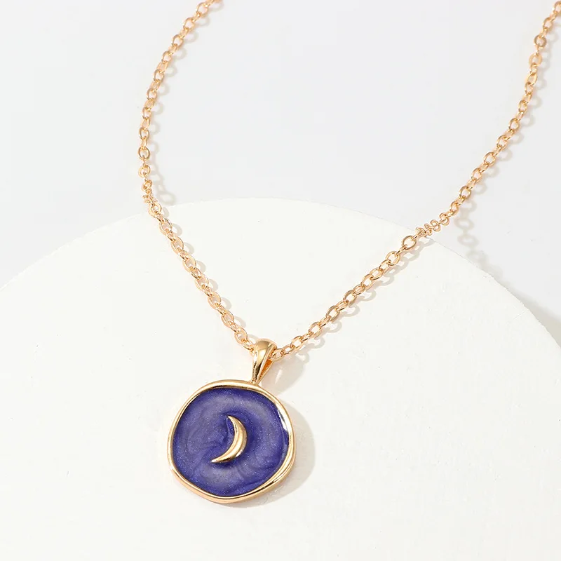 Simple Stars Moon Heart Necklaces Fashion Women Alloy Oril Drip Long Chains Round Love Pendant Necklaces Jewelry For Girls Lover