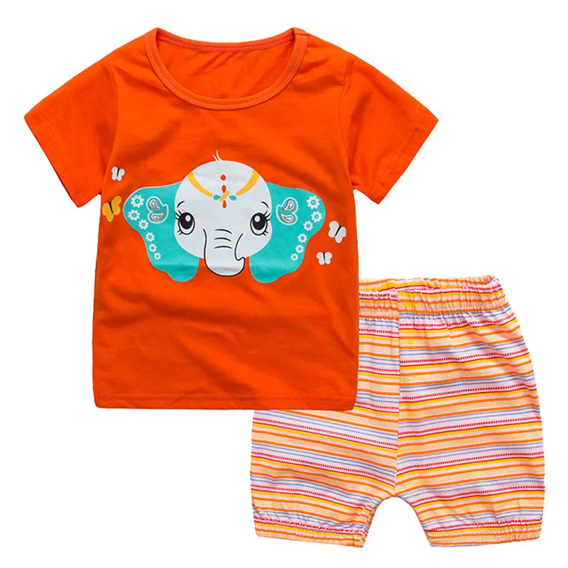 Летние Детские комплекты одежды с лягушкой для маленьких мальчиков и девочек хлопковая футболка+ штаны в полоску Детские комплекты одежды для мальчиков и девочек - Цвет: Orange