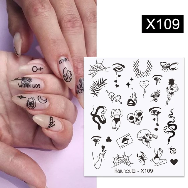 Harunouta Abstract Line Avocado Fruit Leopard Nail Water Sticker Decals Flower Leaves Slider Decoration For Autumn Nail Design X109