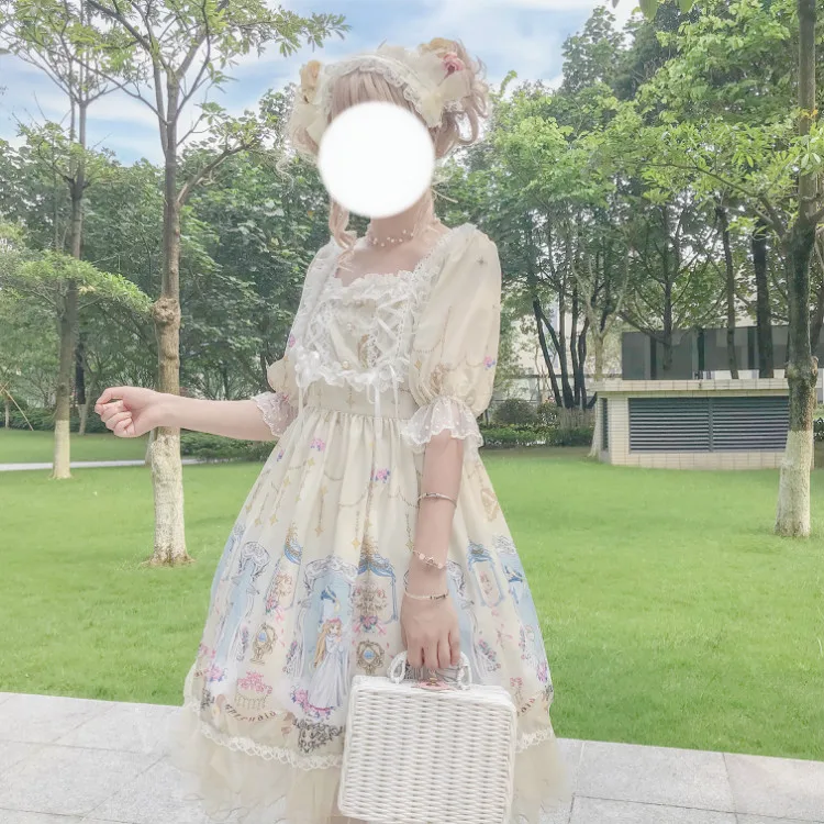Kawaii оригинальное платье лолиты Ангел песочные часы короткий рукав цельное платье мягкие японские игрушки платье