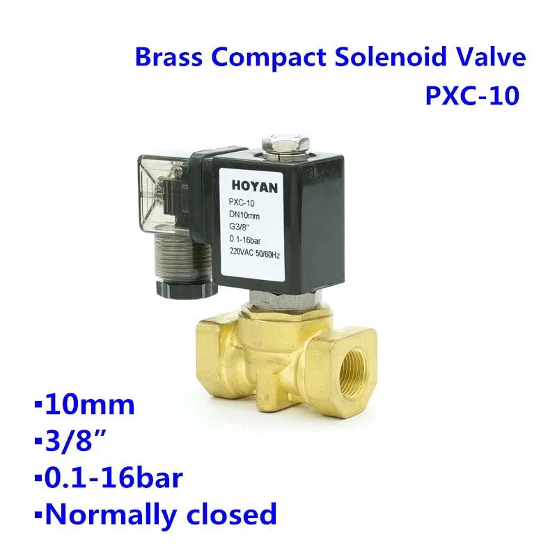 

2 Way Compact Brass PXC-10 Normally Closed Air Oil Water Solenoid Valve D14511 Coil Orifice 10mm BSP Port G1/4" G1/2" AC220V