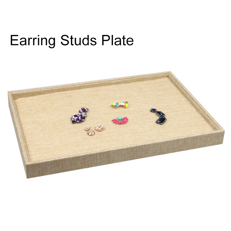 Earring Studs Plate Льняное ожерелье кулон браслет хранение колец и сережек Дисплей Лоток большой емкости аксессуары для дома коробка для хранения ювелирных изделий пластина - Цвет: Earring Studs Plate