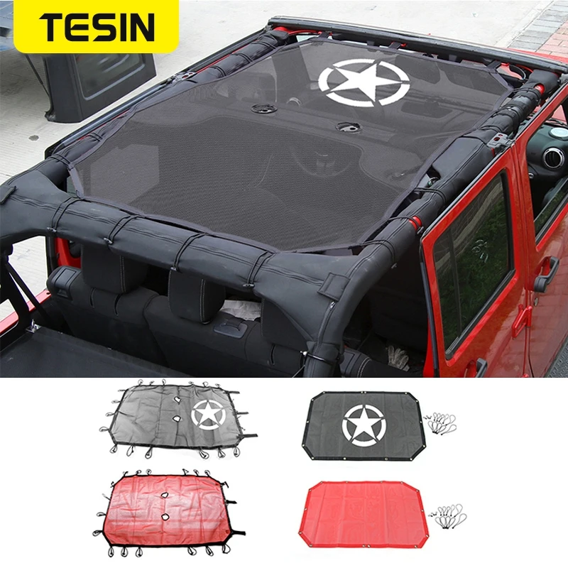 

TESIN Car Exterior Accessories For Sunshade Mesh Top Cover For Jeep Wrangler JK JKU 2007-2017 UV Sun Protection 2 Door 4 Door