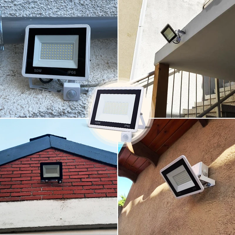 Modern LED Outdoor Floodlight Wall Lamp IP66 Waterproof 220V White Black with/no PIR Motion Sensor 100W 50W for Garden Spotlight images - 6