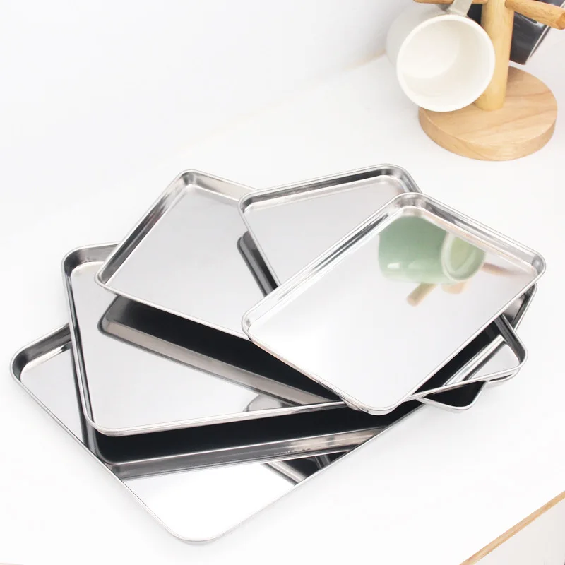 

Rectangle Steamed Sausage Noodles Storage Trays Stainless Steel Fruit Dish Restaurant Hotel Kitchen Pastry Food Baking Plates