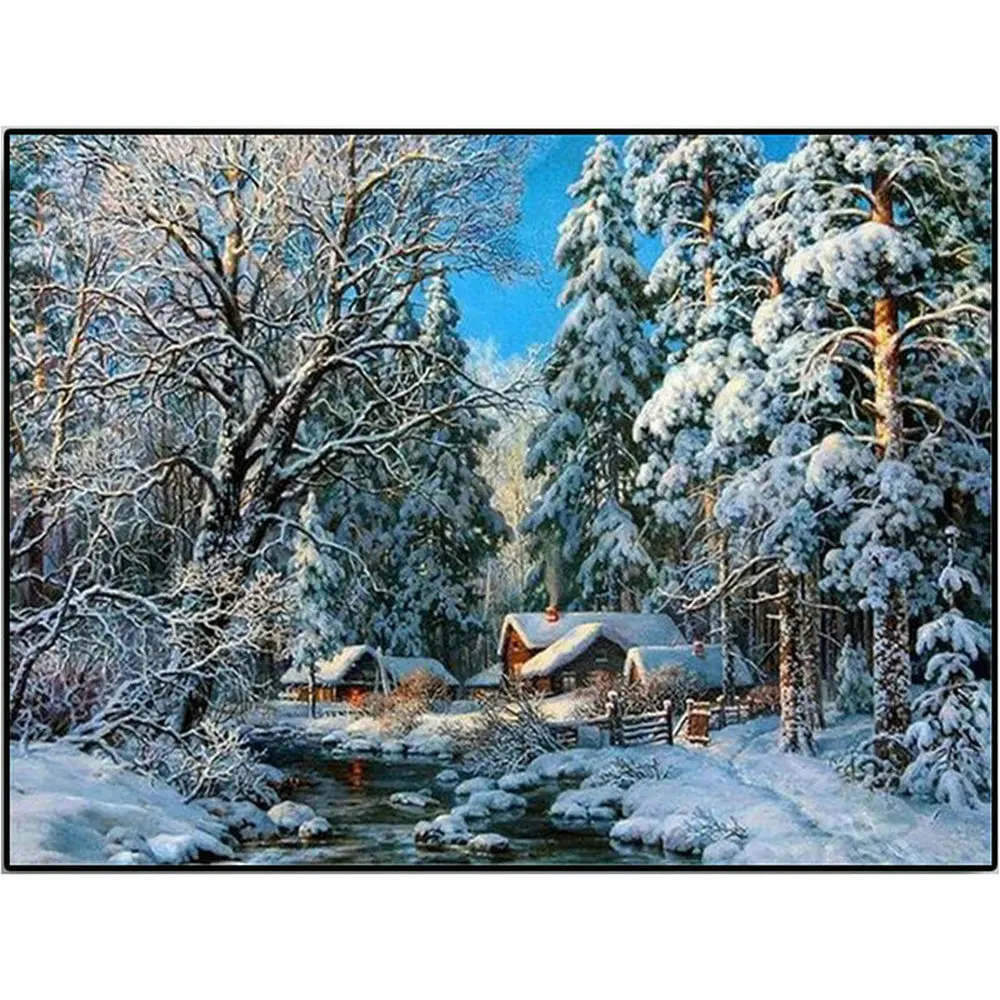 

DIY 5D Diamond painting Full Square Diamond embroidery Cross stitch Forest snow view house Full Round Diamond mosaic pattern