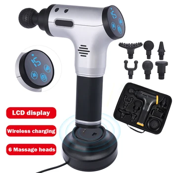 

US Plug Muscle Massager Gun Deep Tissue Massager with 6 Massage Head Wireless Charging Muscle Pain Relief Body Release Device