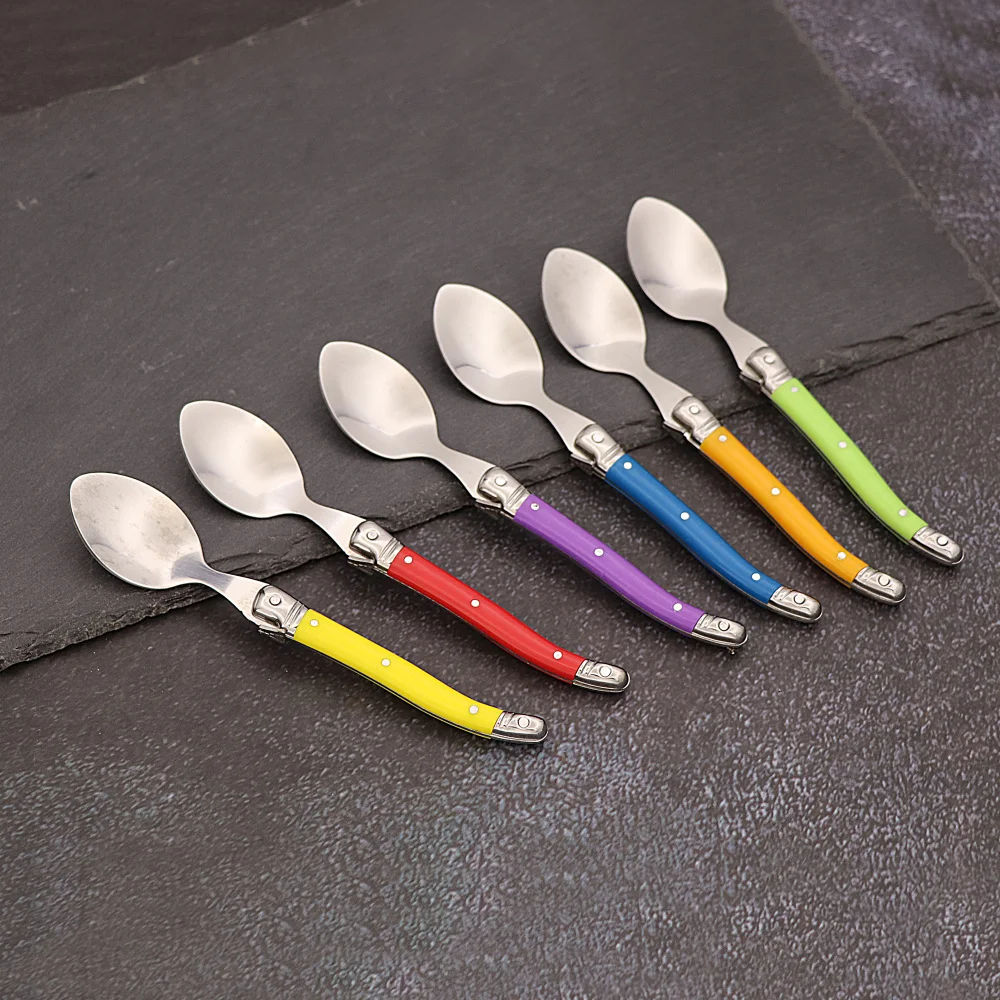 Stainless Steel Spoon Cutlery Set 6pcs Stainless Steel Laguiole Coffee Spoons Set Plastic Handle Spoon Set for Tea Tableware Colorful Small Spoon