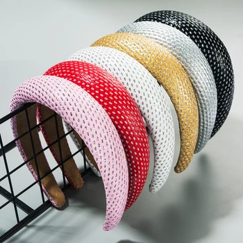 

Thickening Leather Hair Band for Lady Vintage Solid Color Thick Sponge Headband with Shiny Glitter Bridal Wedding Hair Accessory