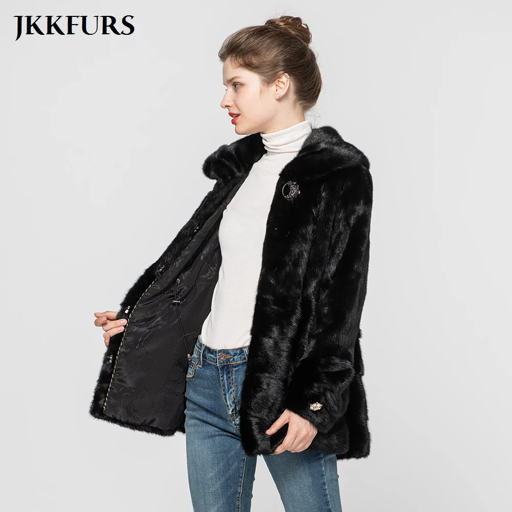 Fashion Women's Real Mink Fur Coat Lady's Winter Warm Fluffy Fur Jacket Top Quality Genuine Mink Female Outerwear S7626