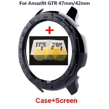

2 In1 Protective case For Xiaomi Huami Amazfit GTR 47mm/42mm Watch Band Cover Frame PC Outer Edge Shell + Screen Protectors Film