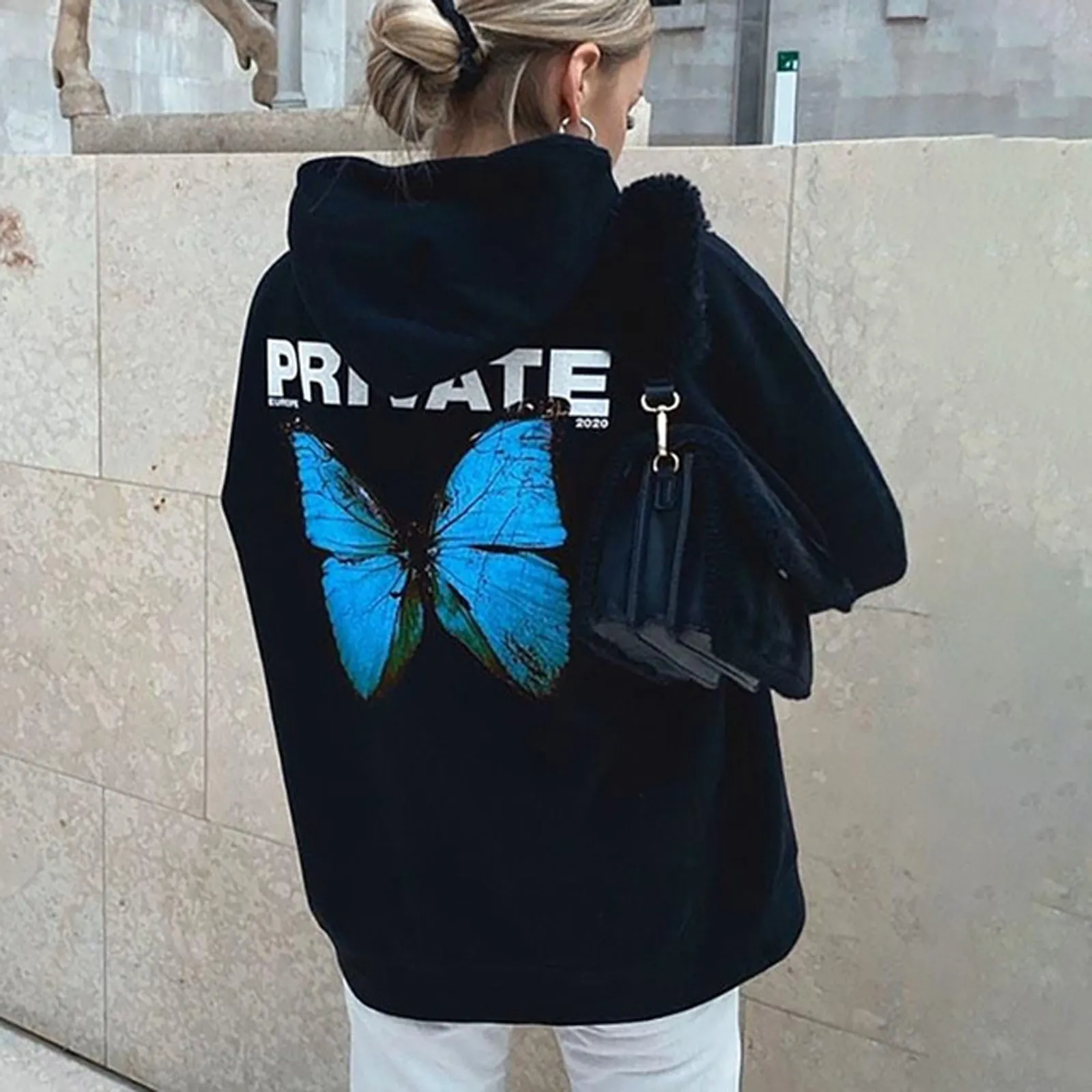 2021 New Fashion Women's Hoodies Tops Oversized Casual Butterfly-Print Elegant Fashion Long Sleeve Pullover Hooded Sweatshirts 1
