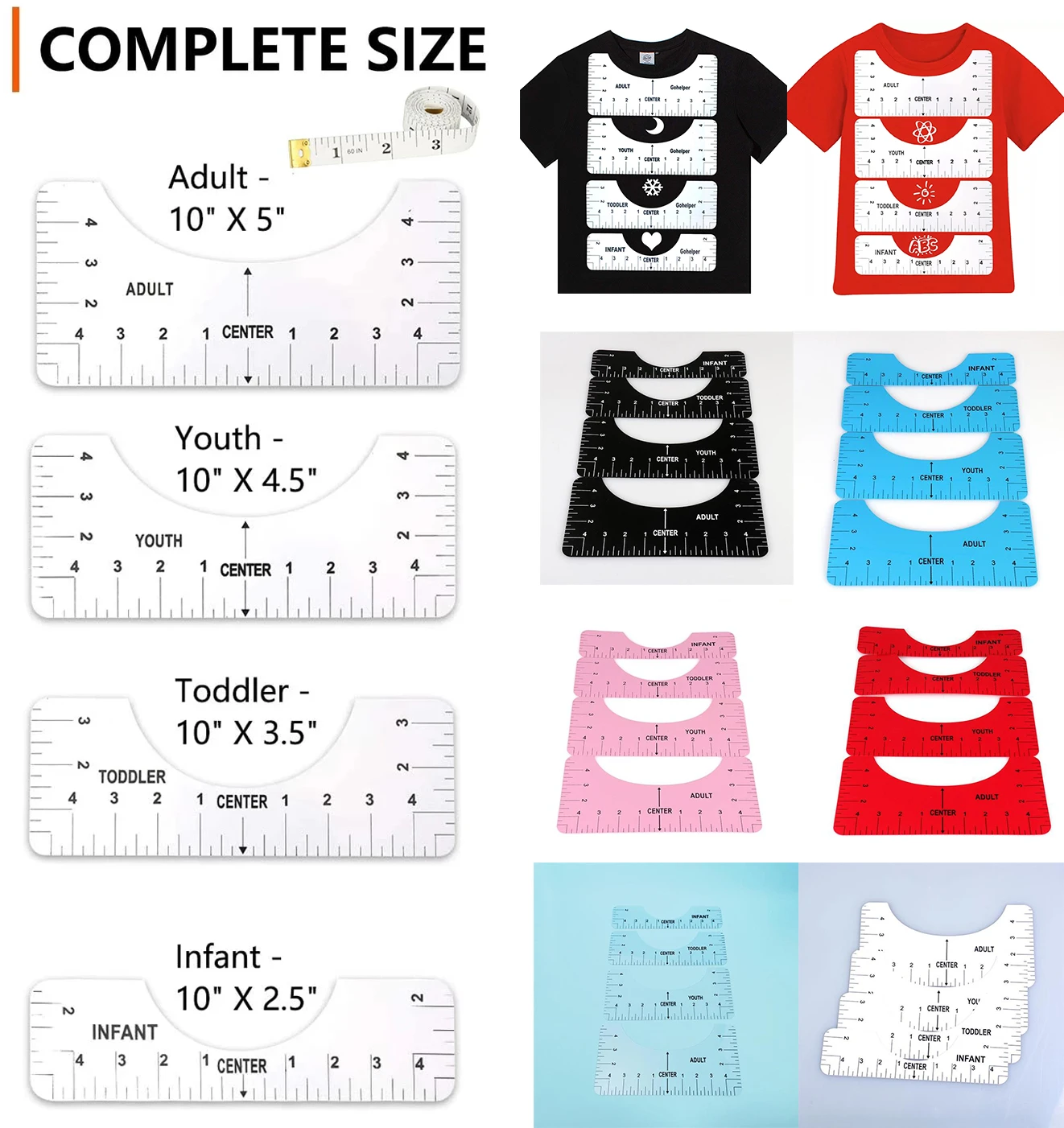 5Pcs/set T Shirt Ruler Guide for Applying and Sublimation Guide Cloth Design T Shirt Measurement Ruler DIY Draft Tools Template