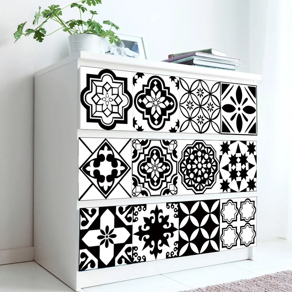 

Black and White Wall Stickers PVC Home Decoration For Kitchen Living Room Stairs Floor Wall Paster Waterproof Peel & Stick Decor