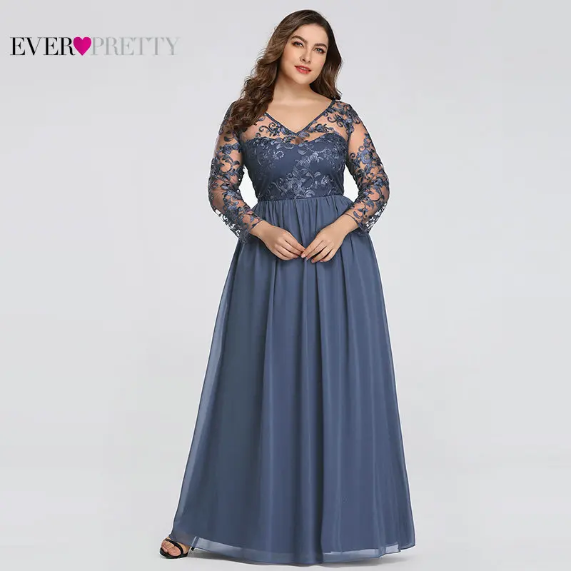 Платье для мамы невесты размера плюс Ever Pretty EZ07633 элегантные трапециевидные Кружевные Аппликации Длинные вечерние платья Vestido De Madrinha
