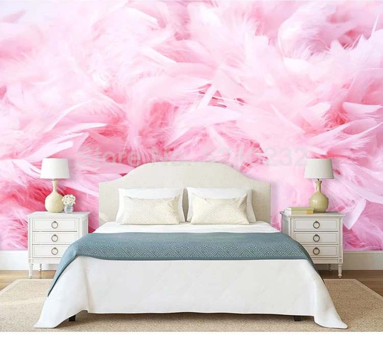 3D Bela Pena Rosa Mural Papel De