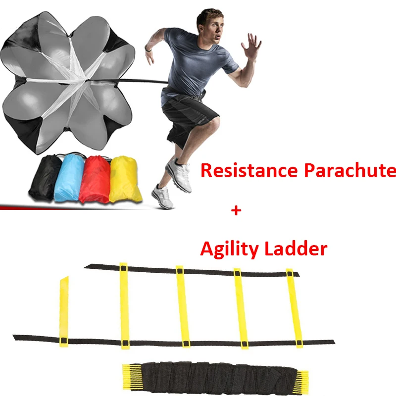 1 Speed Resistance Parachute Running Chute Parachute Umbrella & 6m 12 Rung Agility Ladder for Soccer Football Running Training