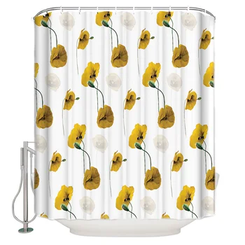 

Yellow Poppy Flower Bathroom Shower Curtain Modern Household Shower Curtain