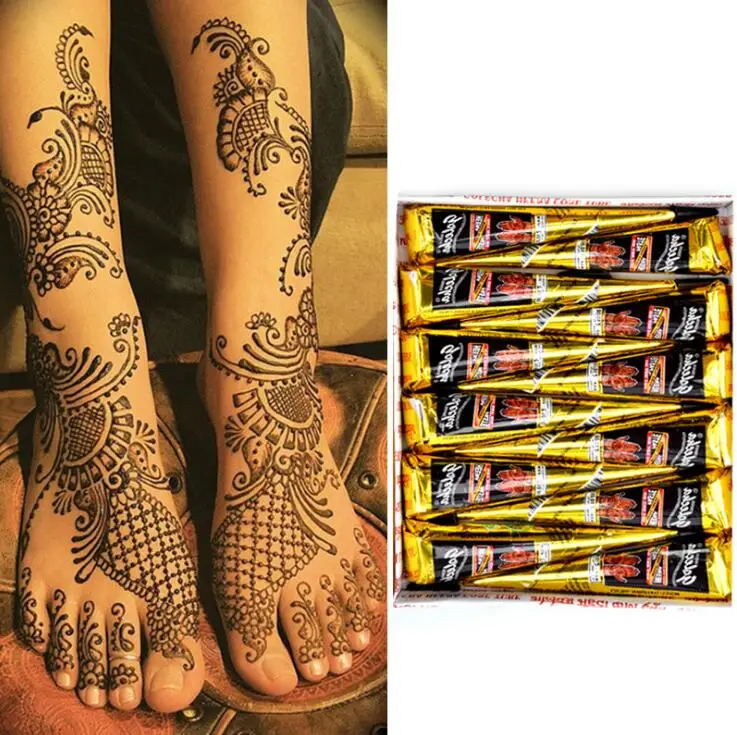 Henna Tattoo Paste Indian For Temporary Mehndi Tattoo Sticker Black Brown Red Henna Cones For Body henna cones tattoo gel glitter face sticker