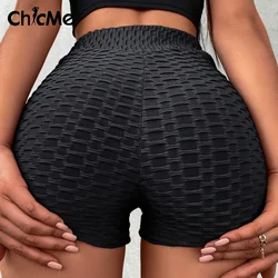 Chicme esportes shorts butt lifting bolha texturizado calças de yoga cintura alta espólio calções esportivos magro treino usar roupas de fitness