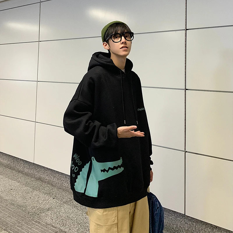 かわいいワニプリントパーカー男性服の秋のファッションカジュアル原宿スウェットシャツの男パーカー手紙dangreousパーカープルオーバー Aliexpress メンズ服