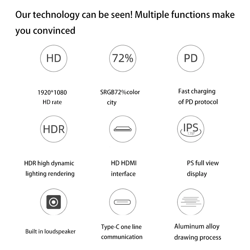 Portable Monitor Display 1080P 72%SRGB 15.6-in