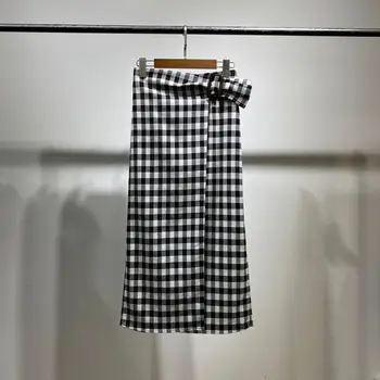 

608480 classic women plaid straight long skirt