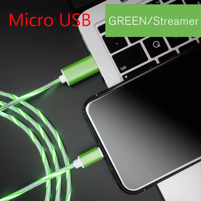 Стример зарядное устройство type-C type C USB C для samsung A50 Micro USB кабель для зарядки светодиодный 2A кабель для быстрой зарядки для iPhone шнур для зарядного устройства - Цвет: Micro USB-Green