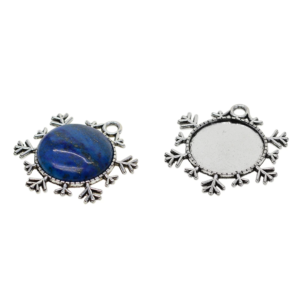 10x XMAS Snowflake Pendant Trays 25mm Pendant Blanks Bezel Cabochon Settings