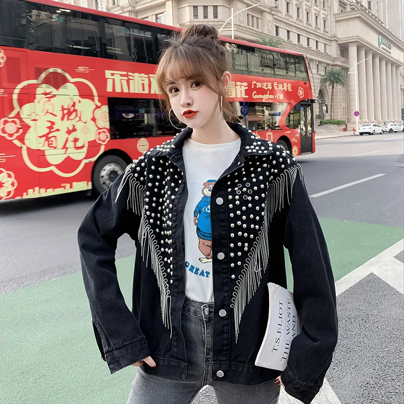 

Autumn Tassels Heavy Diamond Rivet Loose Style Cowboy Loose Coat