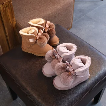

New Winter Children Boots Girls Australia Waterproof Boys Genuine Leather Snow Boots Hairball Baby Fur Warm Boots For Kids Shoes