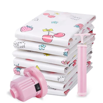 

1/4/8pcs Vacuum Bag Storage Bag Home Organizer Transparent Border Foldable Clothes Organizer Seal Compressed Travel Saving Bag