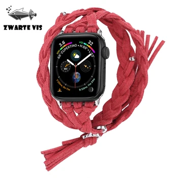 

Brown leather hand-woven strap for Apple Watch 4 5 38/40/42/44mm double ring bracelet for iwatch 1 2 3 4 5 watchband men women