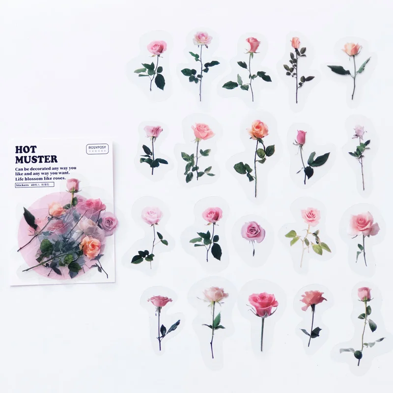 40 unids/bolsa romántica Rosa adhesivo DIY ordenador portátil Decoración