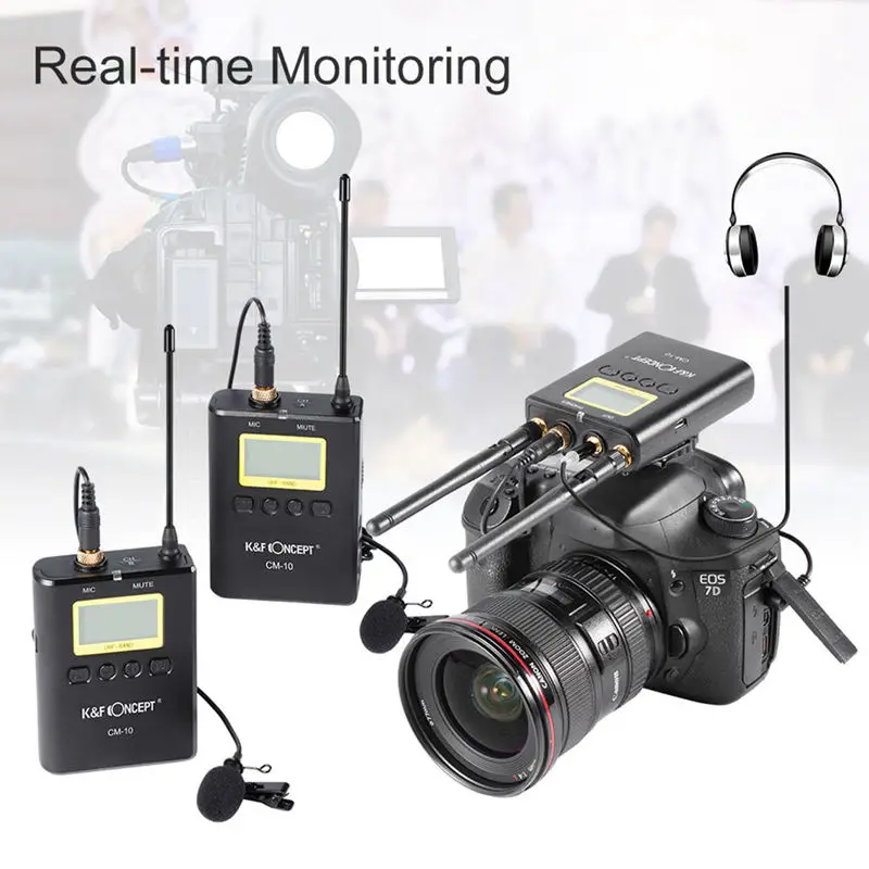 K& F концепция Cm-10 Uhf 100M Профессиональный беспроводной микрофон система приемник+ 2 передатчика для Dslr камеры видеокамеры