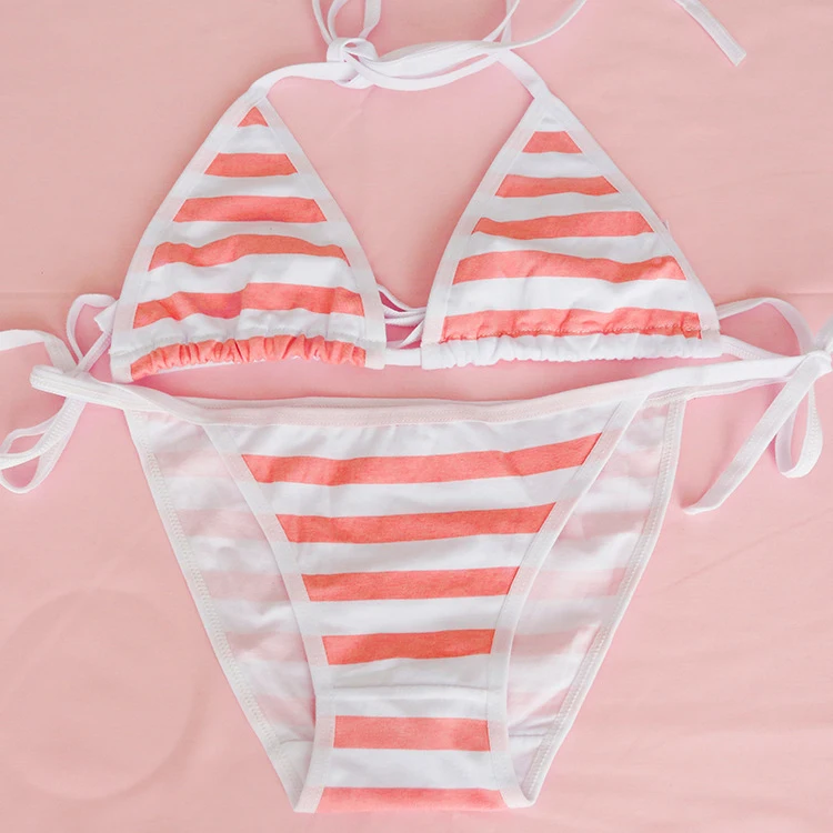 bra and knicker sets Japanese Sexy Lingerie Lolita Kawaii Blue Pink White Striped Mini Bikini Adult Cosplay Erotic Costumes Bra Women Underwear Set underwear set