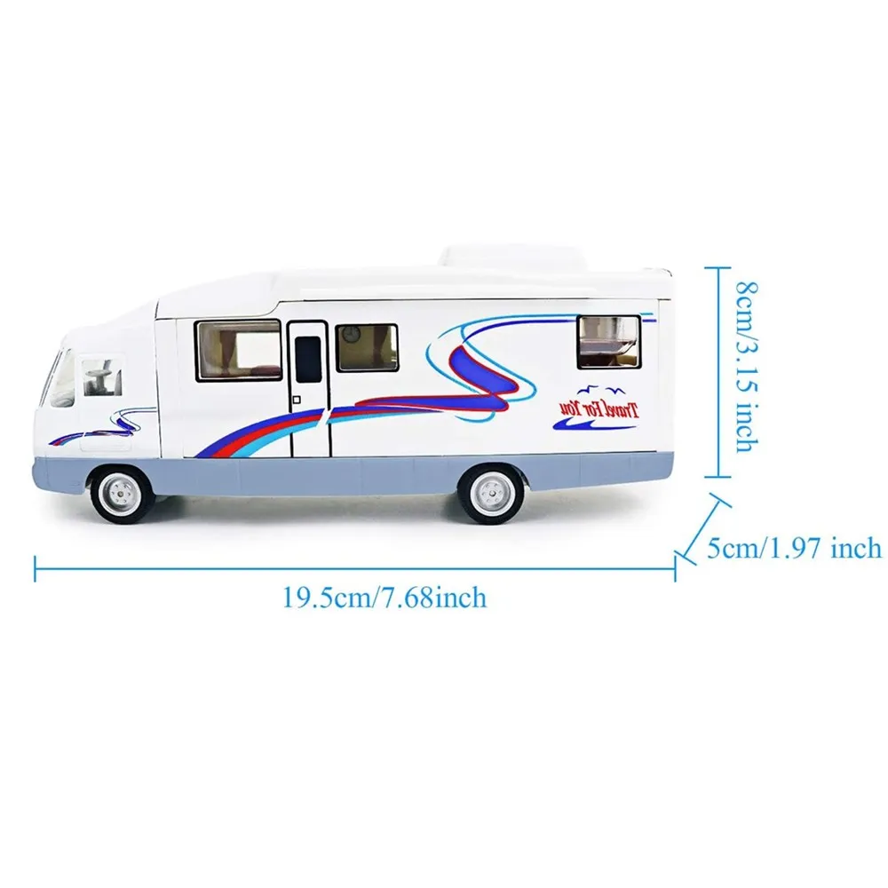 7.6 inch Cool Mini Motorhome Toy Die-cast Pullback Recreational Vehicle Pull Back RV with DIY Holiday Camper Van Model for Kids 5