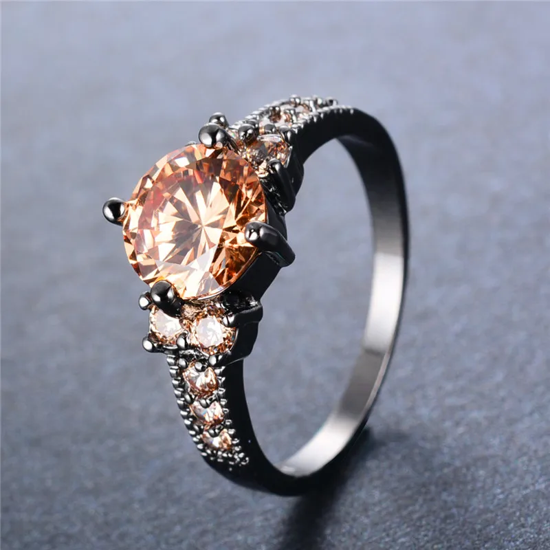 Роскошное женское кольцо маленький камень цвета шампань винтажное 14KT Черное