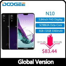 DOOGEE N10 мобильный телефон Octa Core, 3 Гб оперативной памяти, Оперативная память 32GB Встроенная память 5,84 дюймов FHD+ 19:9 Дисплей 16.0MP Фронтальная камера 3360 мАч Android 8,1 4glte