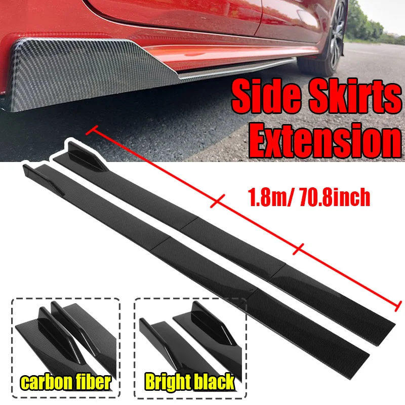1 Pair 1.8M Black/Carbon Fiber Look Side Skirts Extension Rocker Panels Lip Splitters Car Styling Modified Kit | Автомобили и