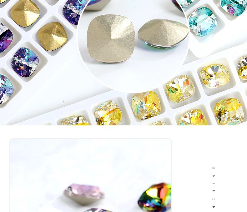 K9 Glass Crystals Crafts Pointback Loose Stones Square Crystals For Clothes Bags DIY Jewelry Decoration Garments Strass Zipper Sliders