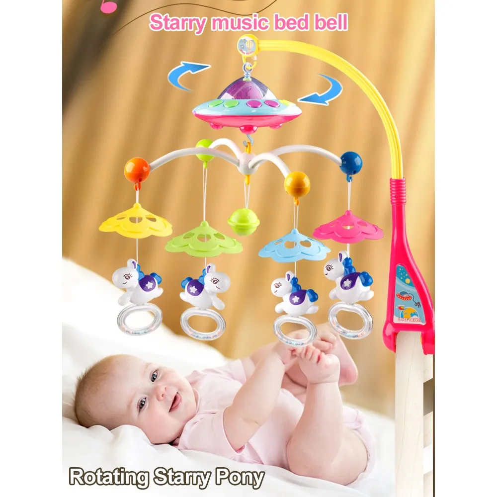 Baby Crib Rattles Toy Newborn Mobile Musical Box Bed Bell Educational Toys Preschool 0-12 months Kids Rotate Hanging Rattles Toy
