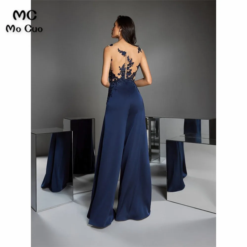 Navy Jumpsuits Mother of the Bride Pants Suit 2020 V Neck Lace Wedding Guest Dress Mothers of the Groom Gowns Outfit (2)