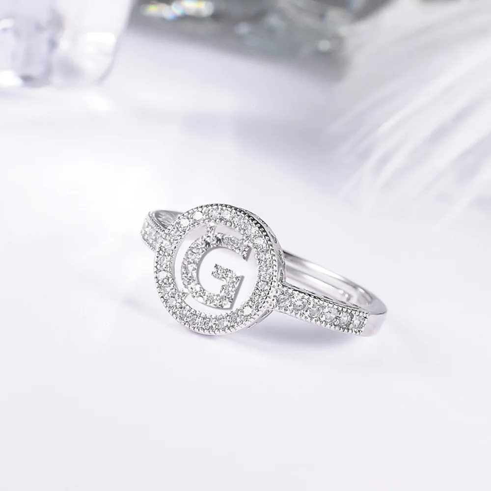 26 букв простые изысканные серебряные Регулируемые кольца очаровательные женские персональные кольца подарок - Цвет основного камня: G