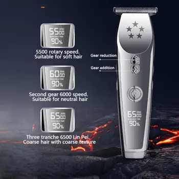

Rechargeable Silver Retro Oil Head Electric Clipper Strong Power LCD Display Hair Clipper Carving Marks Gradient Electric Fader